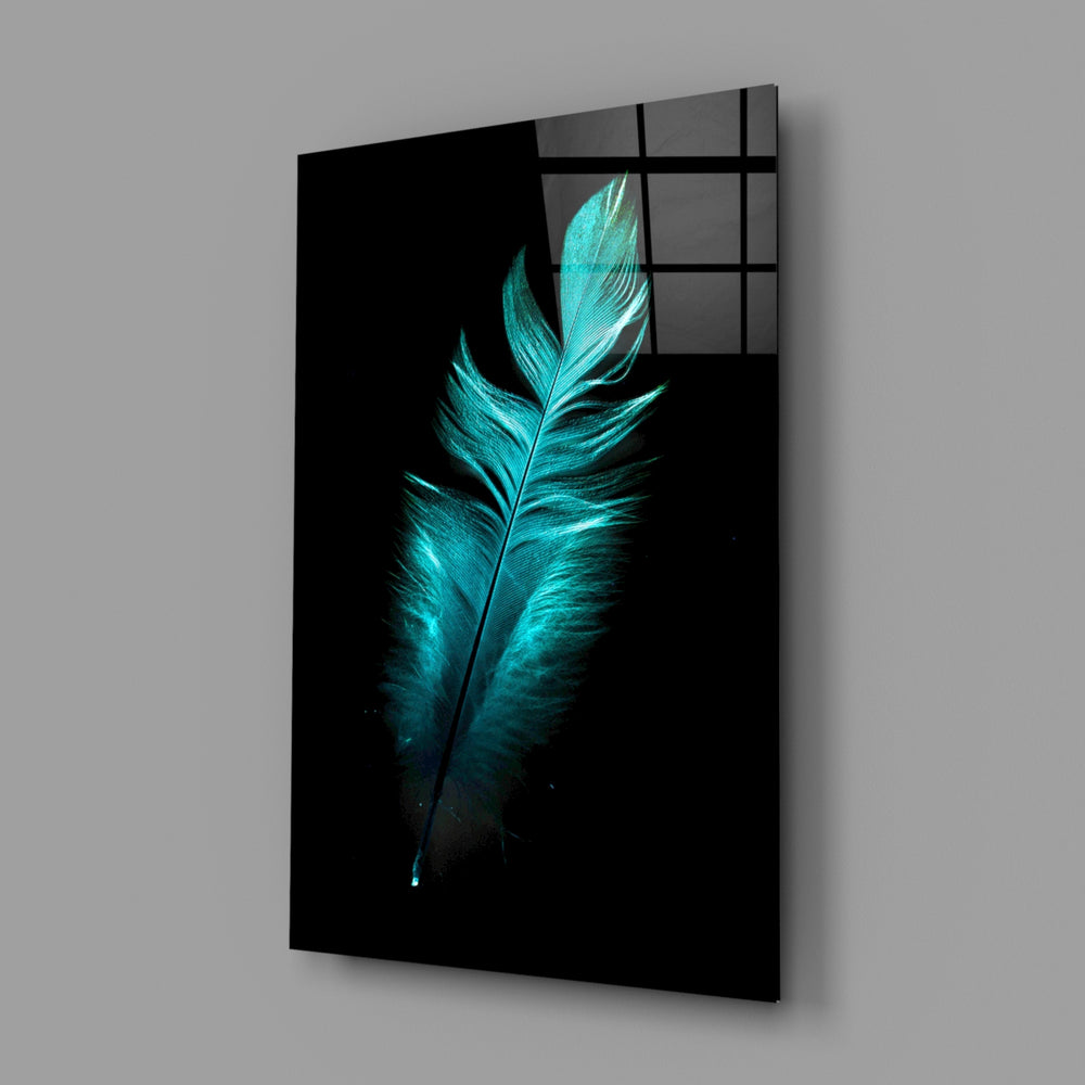 Teal feather panel bringing jewel-tone calm to a contemporary living space