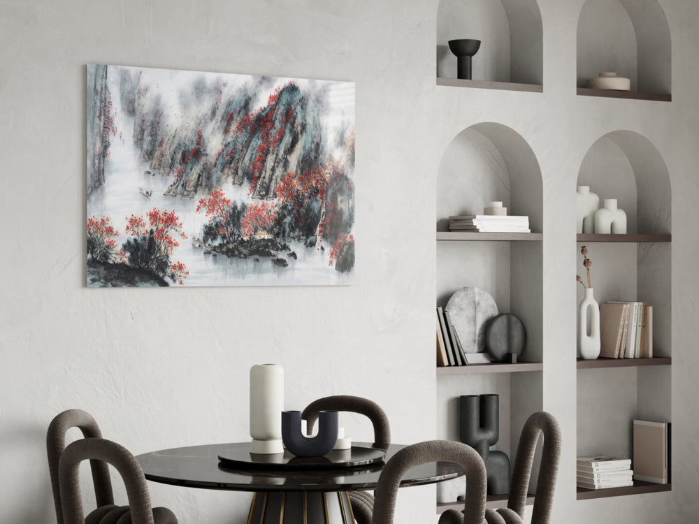 Japanese Drawing panel adding meditative mood to a tea room