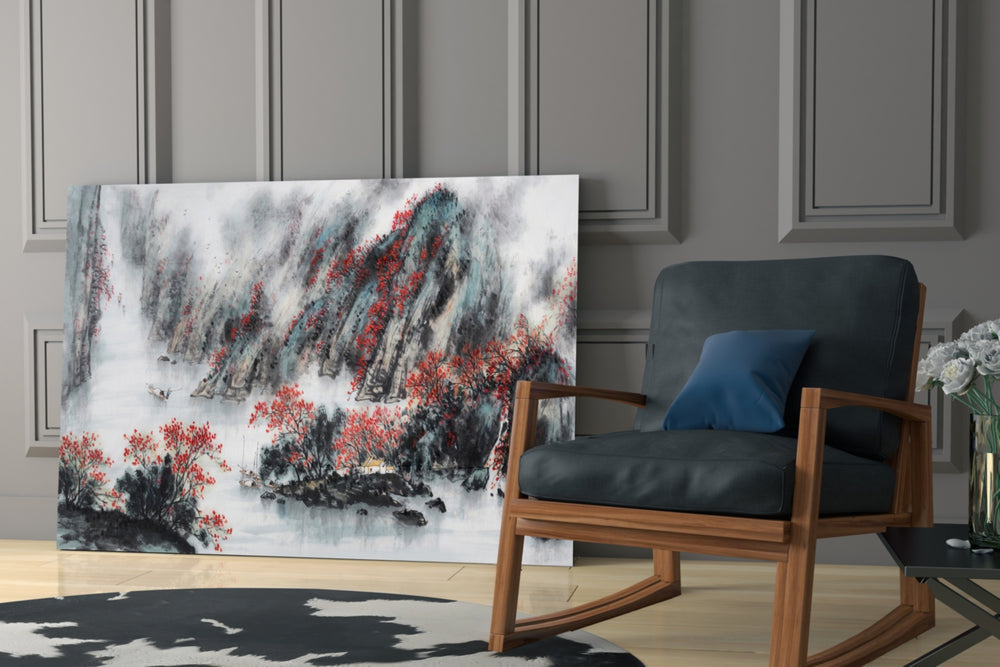 Japanese Drawing glass print enhancing a hallway with calligraphic grace