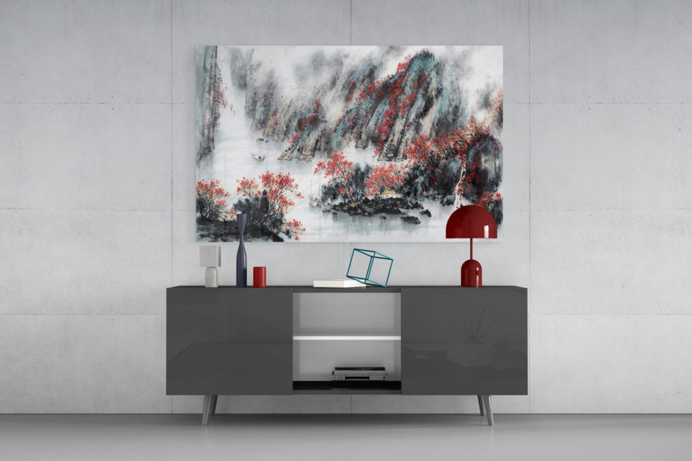 Japanese Drawing panel catching soft light to reveal its ink-wash depth
