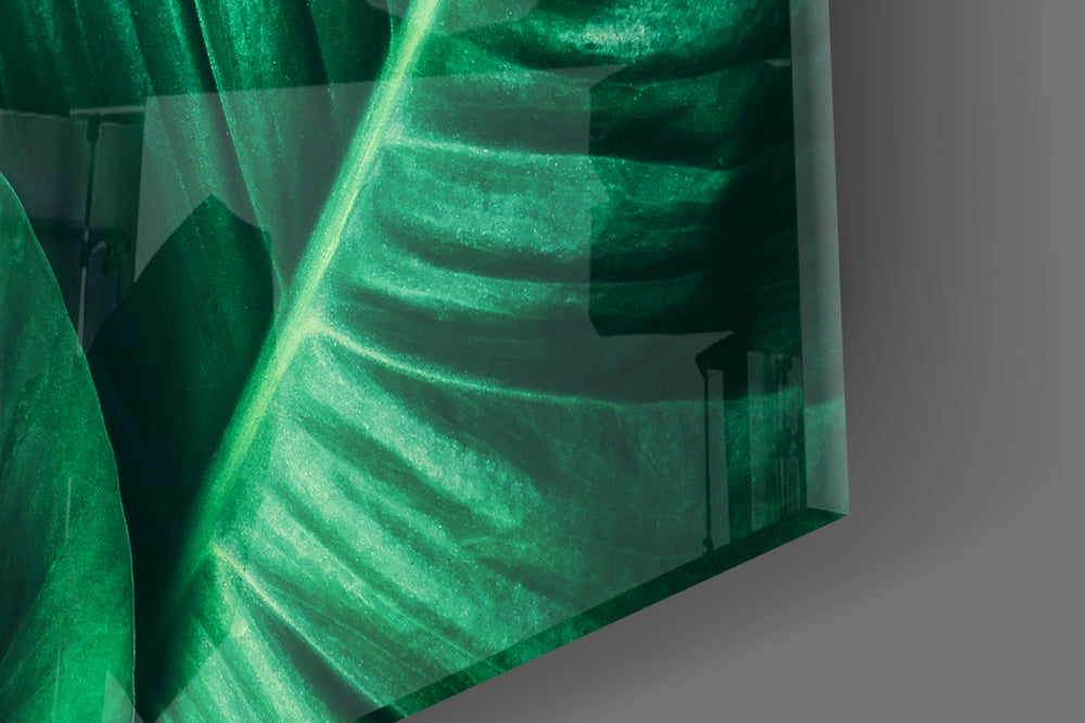 Green Tropical Leaf artwork anchoring a study with biophilic palette