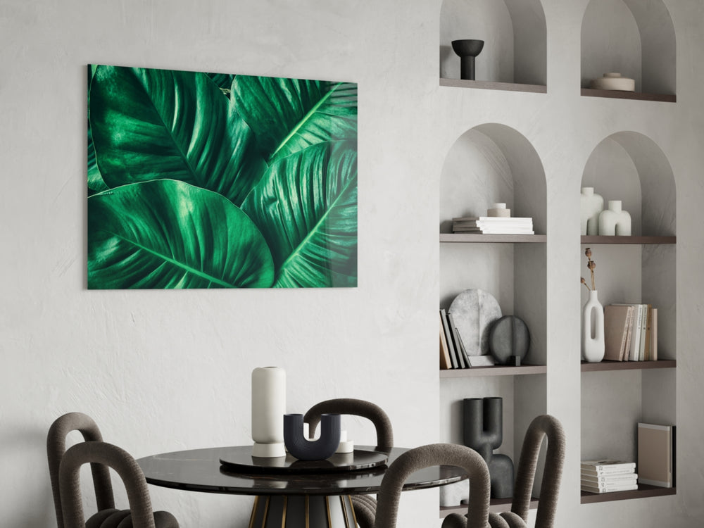 Green Tropical Leaf panel adding tropical spa mood to a bathroom