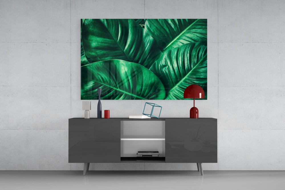 Green Tropical Leaf panel catching soft light to reveal its lush depth