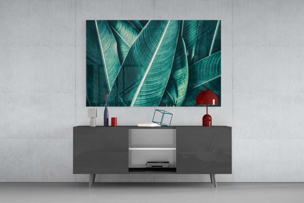Green Tropical Leaf 2 panel catching soft light to reveal its emerald depth