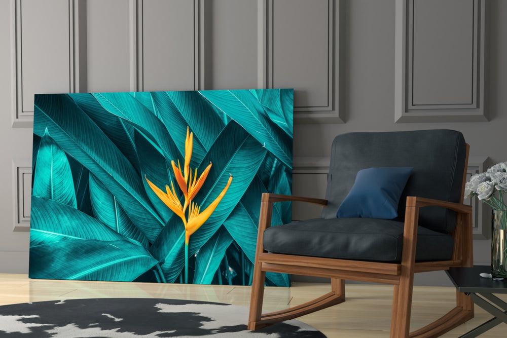 Tropical Leaf 3 glass print enhancing a hallway with garden drama