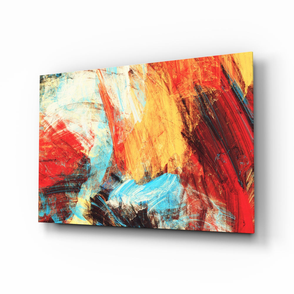 Abstract 3 glass wall art displayed above a console in a designer interior