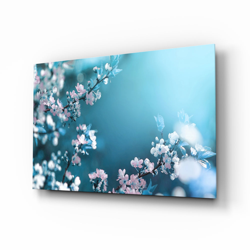Spring Flowers glass wall art displayed above a console in a designer interior