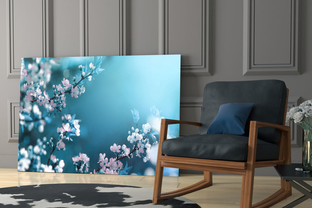 Spring Flowers glass print enhancing a reading nook with poetic stillness