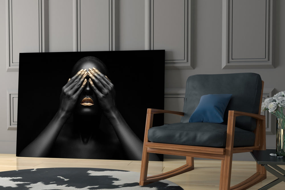 Woman glass print enhancing a lounge with after-dark grace