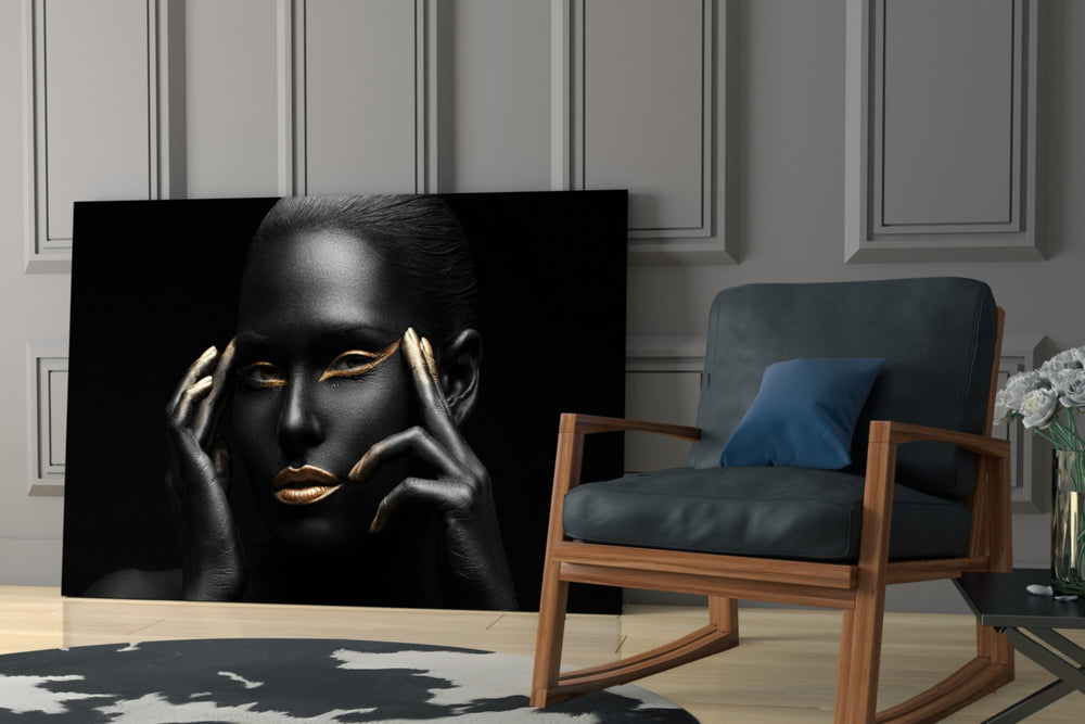 Woman glass print enhancing a lounge with after-dark luxe