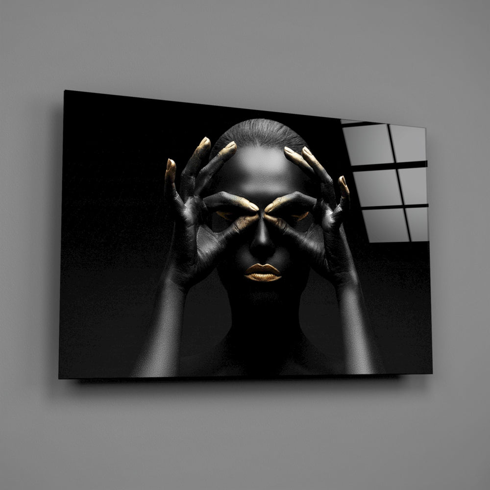 Gold-framed portrait bringing graphic drama to a contemporary living space
