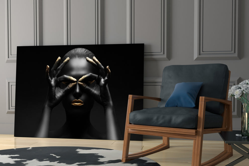Woman glass print enhancing a hallway with conceptual gesture