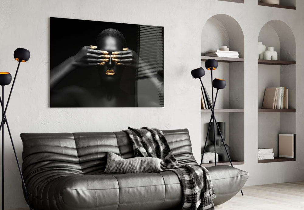 Woman glass print enhancing a hallway with conceptual gesture