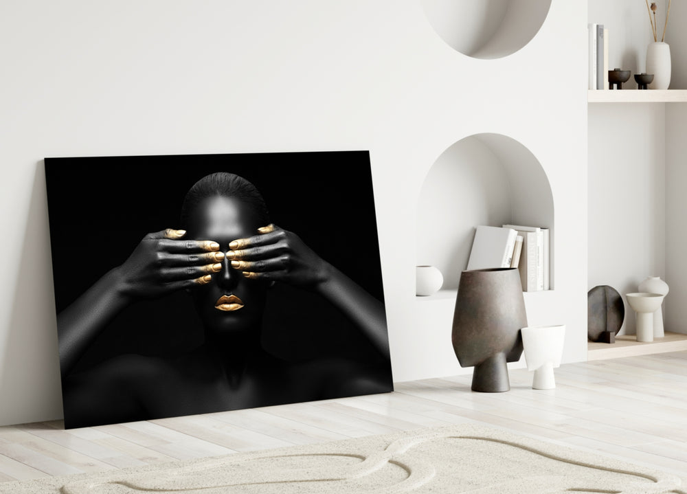 Gold-tipped portrait bringing introspective drama to a contemporary living space