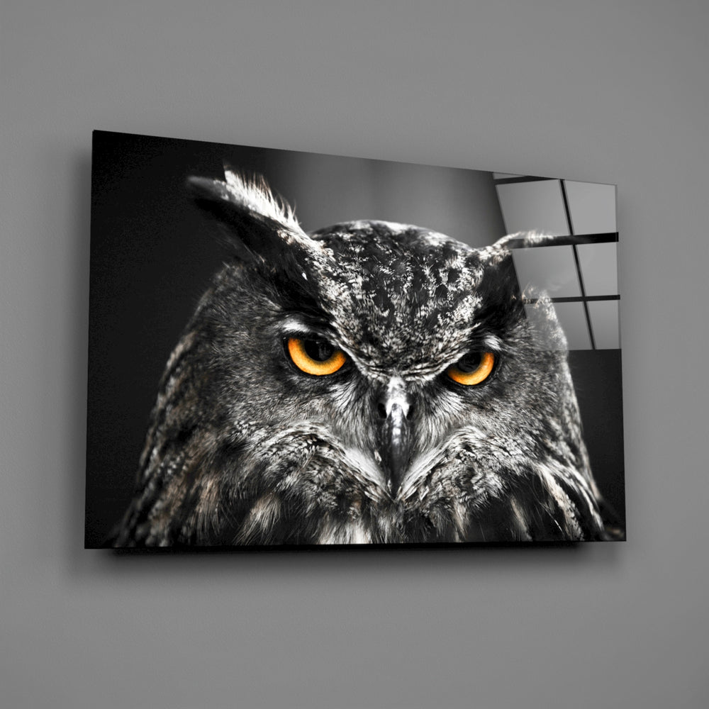 Great horned owl panel bringing nocturnal focus to a contemporary living space