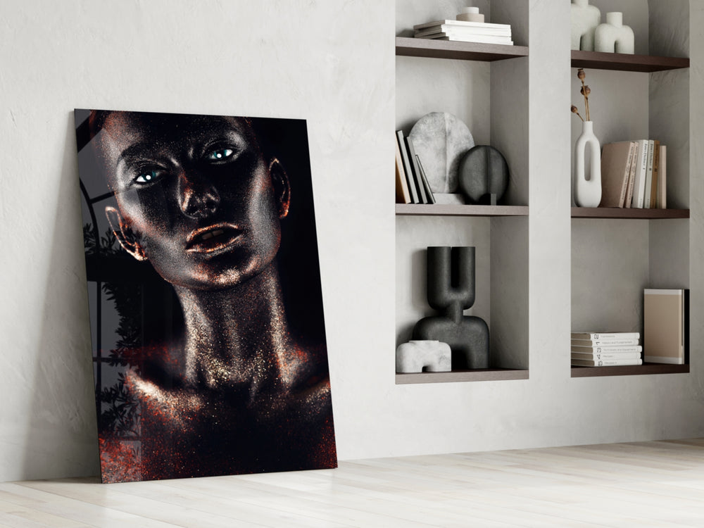 Woman glass print enhancing a bronze-accent hallway