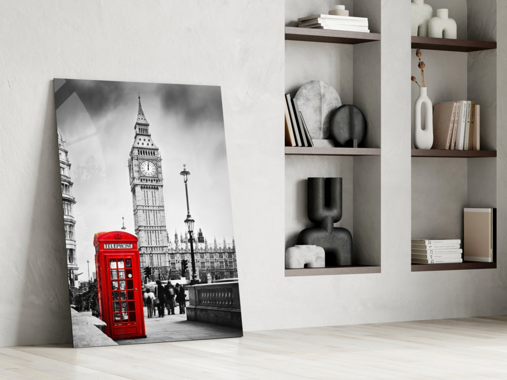 Phone Box glass print enhancing a hallway with landmark presence