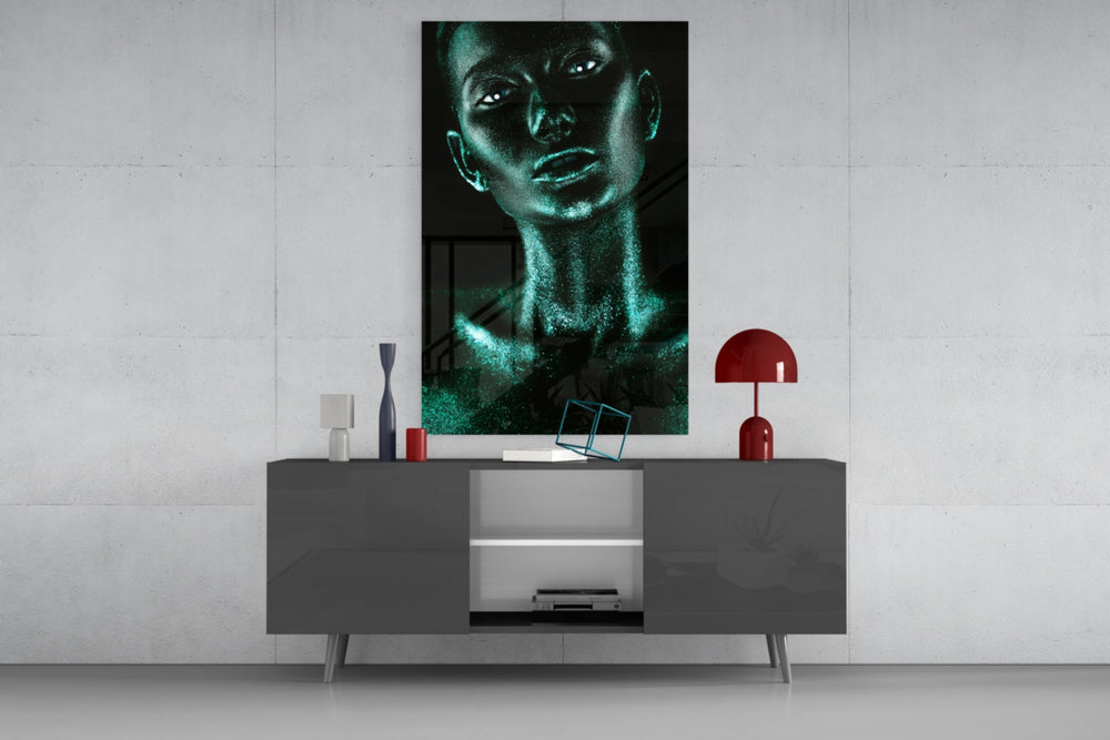 Woman panel catching low light to reveal its metallic sparks