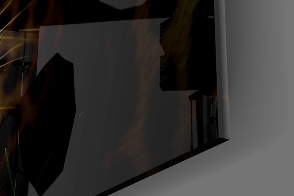 Leopar artwork anchoring a library with warm-monochrome palette