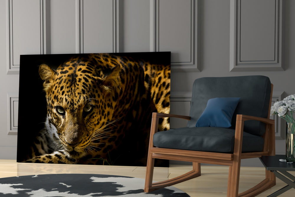 Leopar glass print enhancing a hallway with watchful gaze