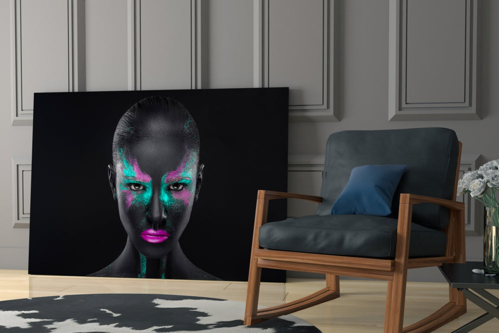 Woman glass print enhancing a hallway with confrontational gaze
