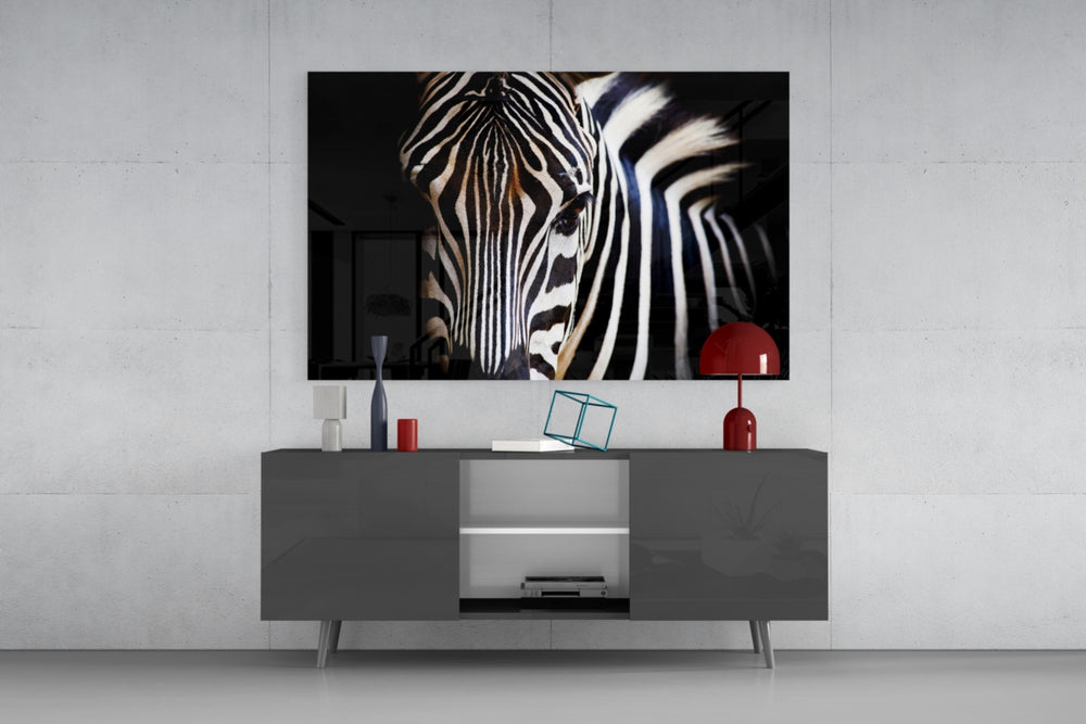 Zebra panel catching soft light to reveal its stripe rhythm