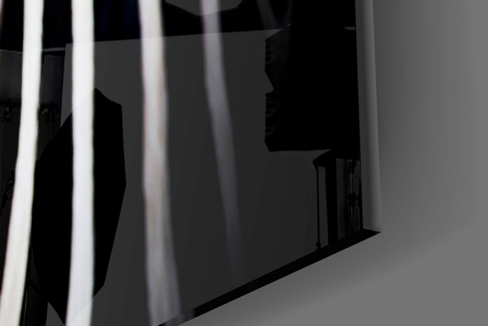 Zebra artwork anchoring a library with monochrome palette