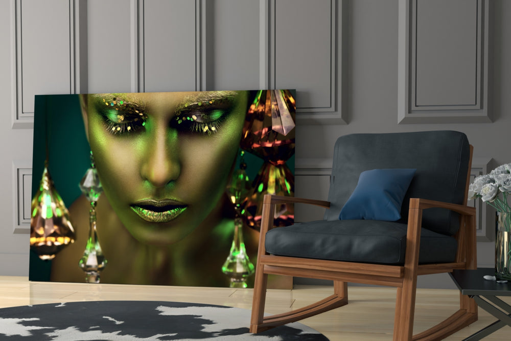 Woman glass print enhancing a lounge with after-dark mood