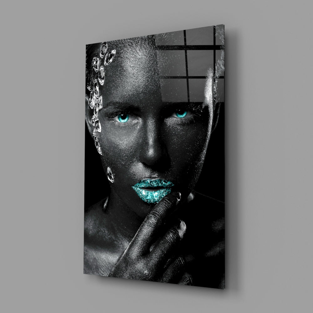 Crystal-and-turquoise portrait bringing couture glamour to a contemporary living space