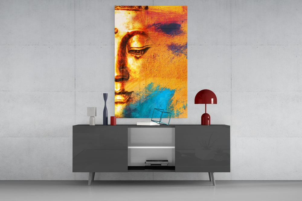 Buddha Portrait panel catching warm light to reveal its gold glow