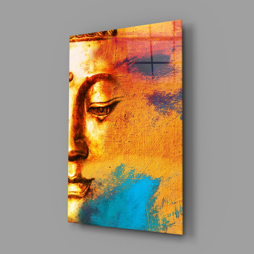 Golden Buddha panel bringing meditative warmth to a contemporary living space