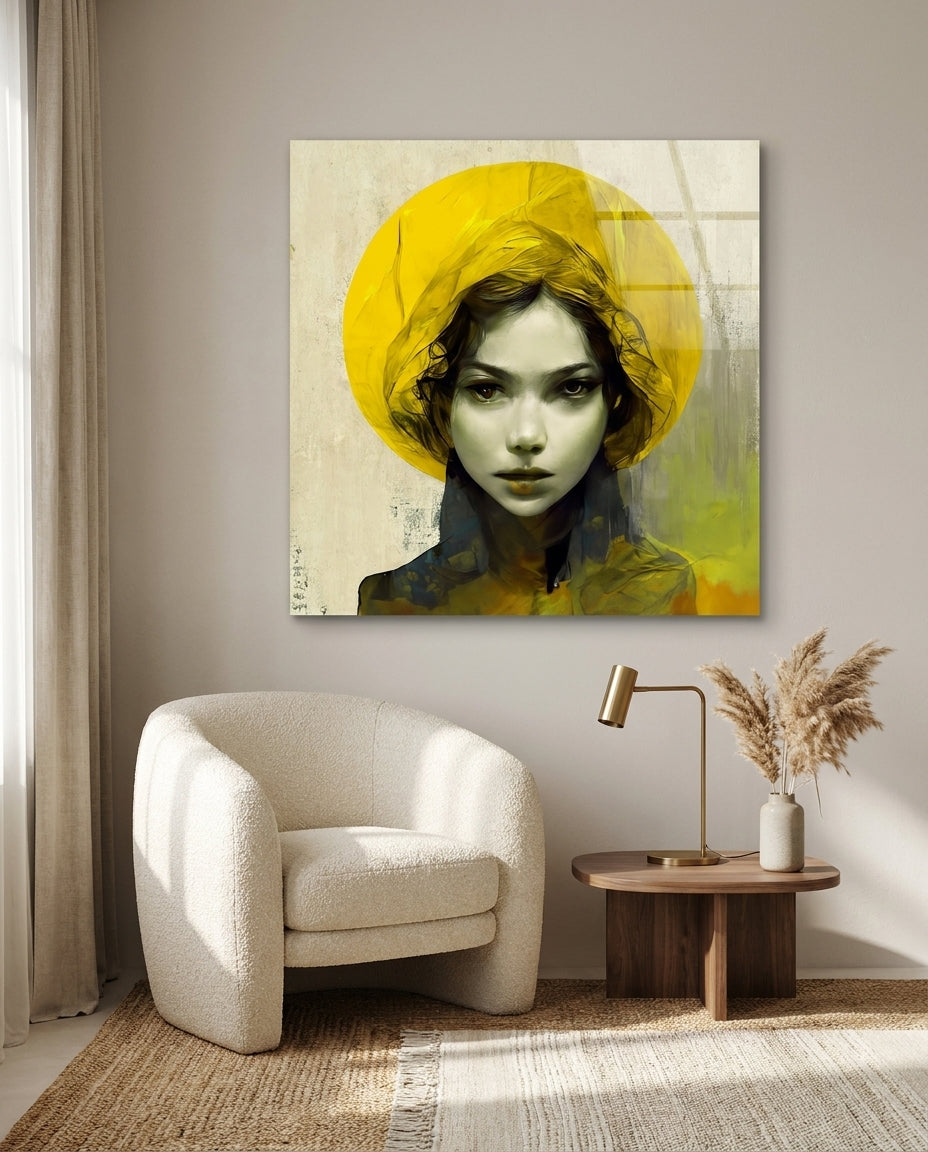 Yellow Hat Glass Wall Art || Designer Collection