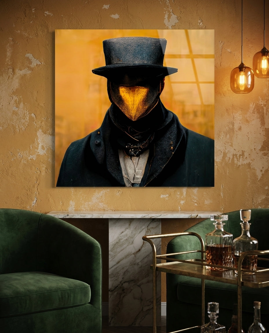 The Beak Behind the Masks Glass Wall Art || Designer Collection