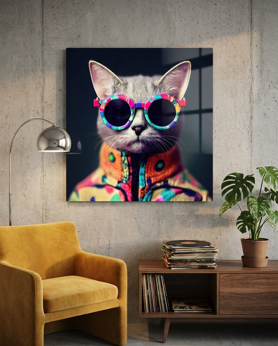 The Coolest Cat Glass Wall Art || Designer Collection