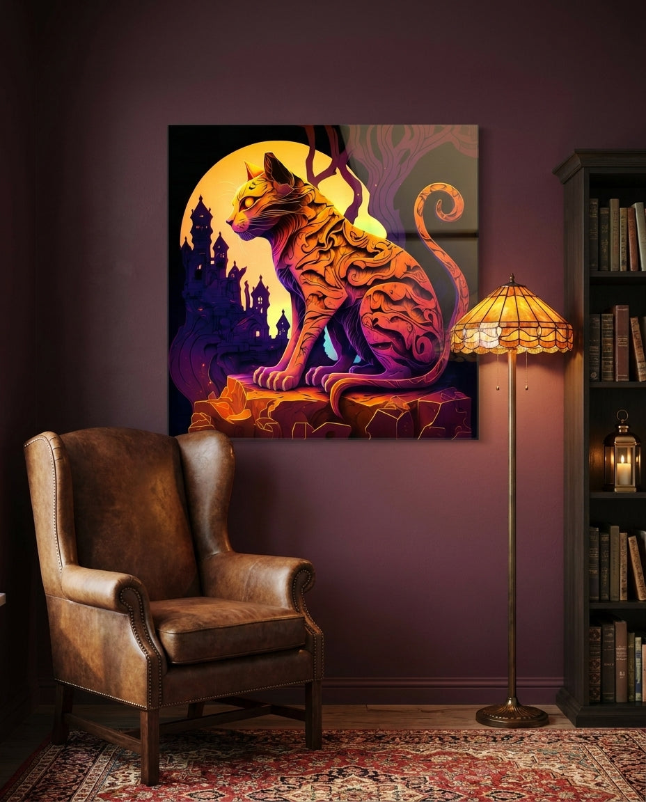 Ancient Cat Glass Wall Art || Designers Collection