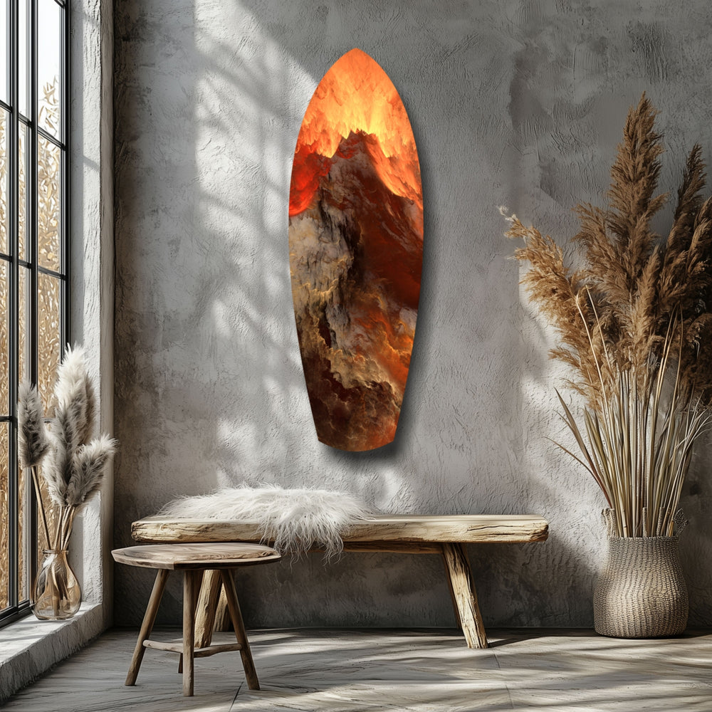Glowing Volcano Eruption Tempered Glass Wall Art.