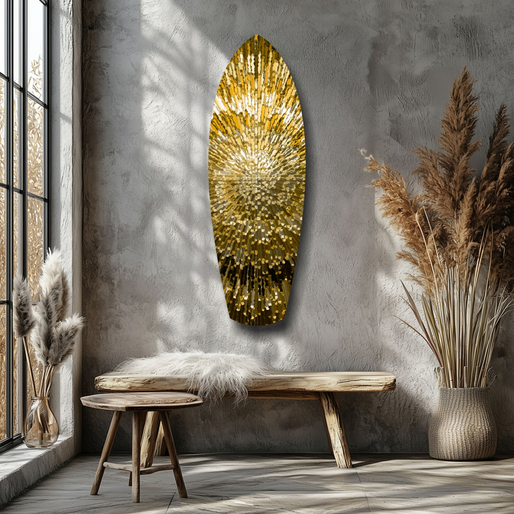 Gold Sequin Burst Luxe Tempered Glass Wall Art.