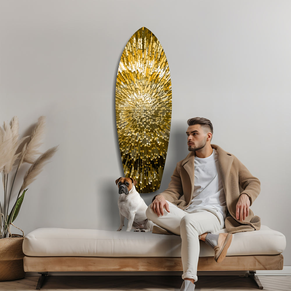 Gold Sequin Burst Luxe Tempered Glass Wall Art.