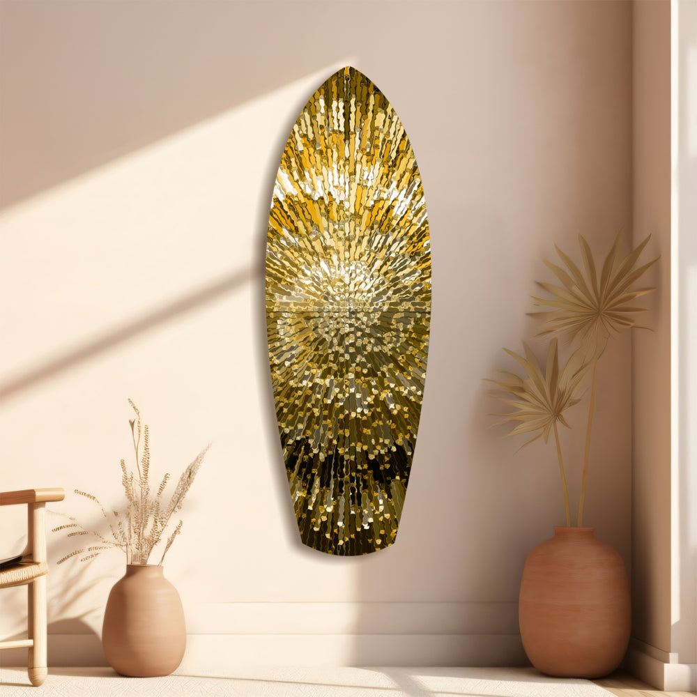 Gold Sequin Burst Luxe Tempered Glass Wall Art.