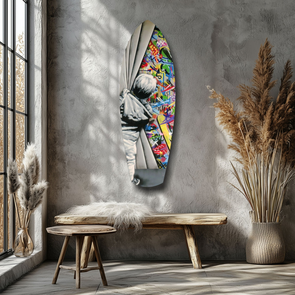 Street Art Curtain Reveal Pop Art Glass Wall Art.