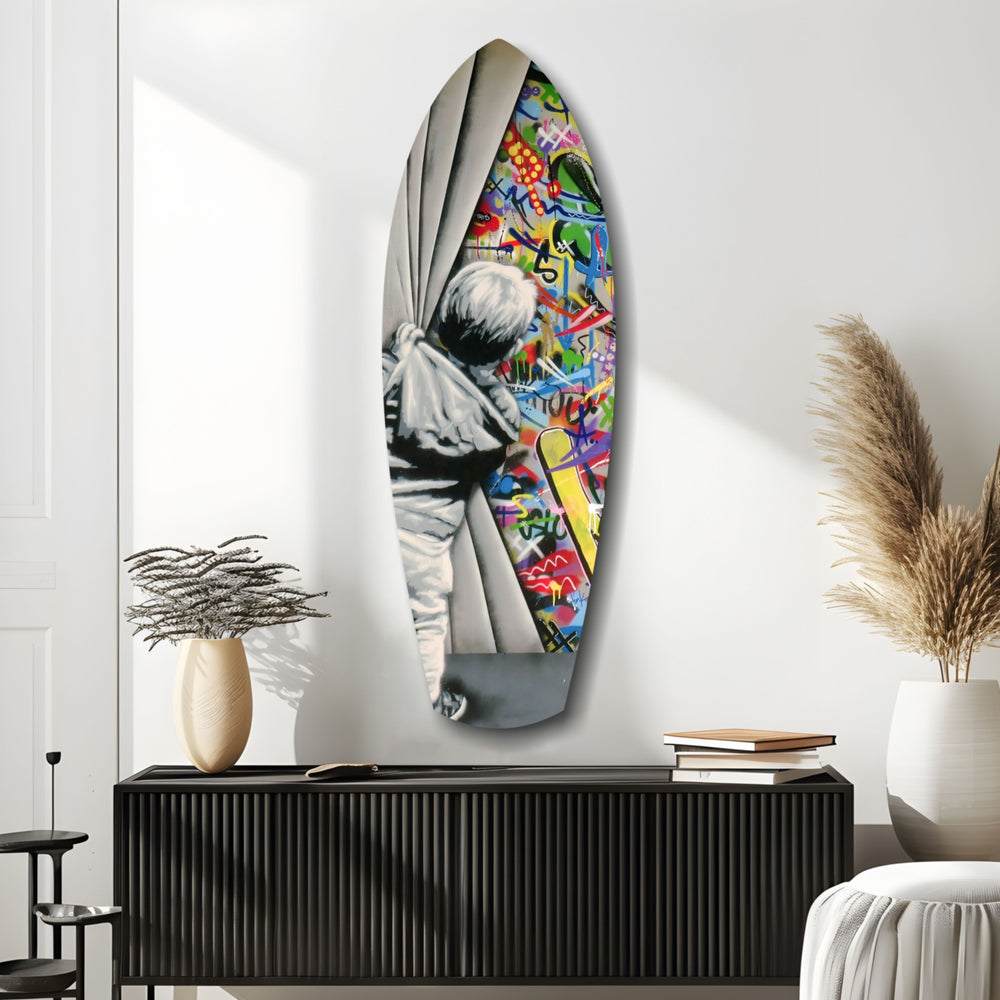 Street Art Curtain Reveal Pop Art Glass Wall Art.