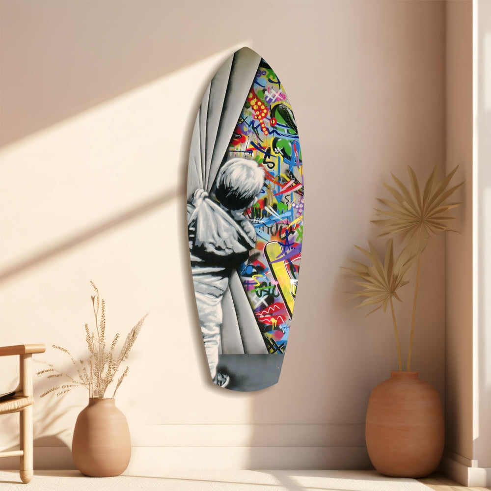 Street Art Curtain Reveal Pop Art Glass Wall Art.