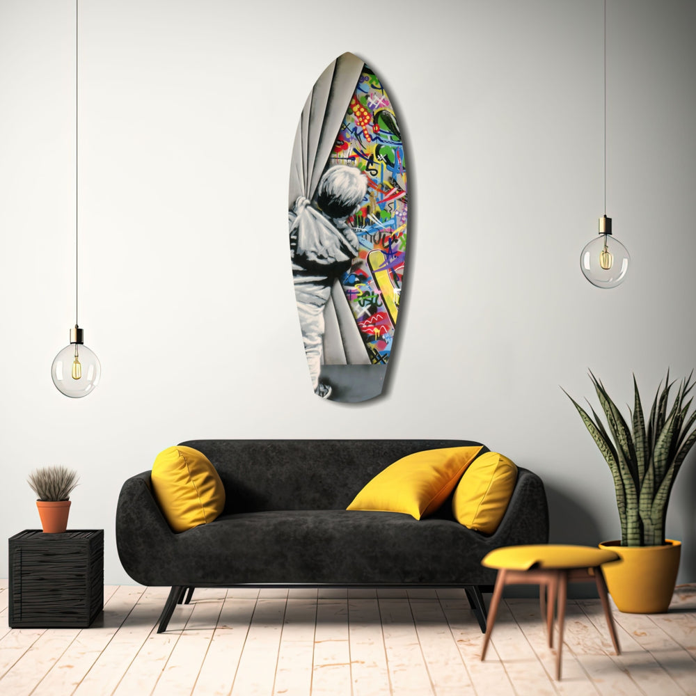 Street Art Curtain Reveal Pop Art Glass Wall Art.