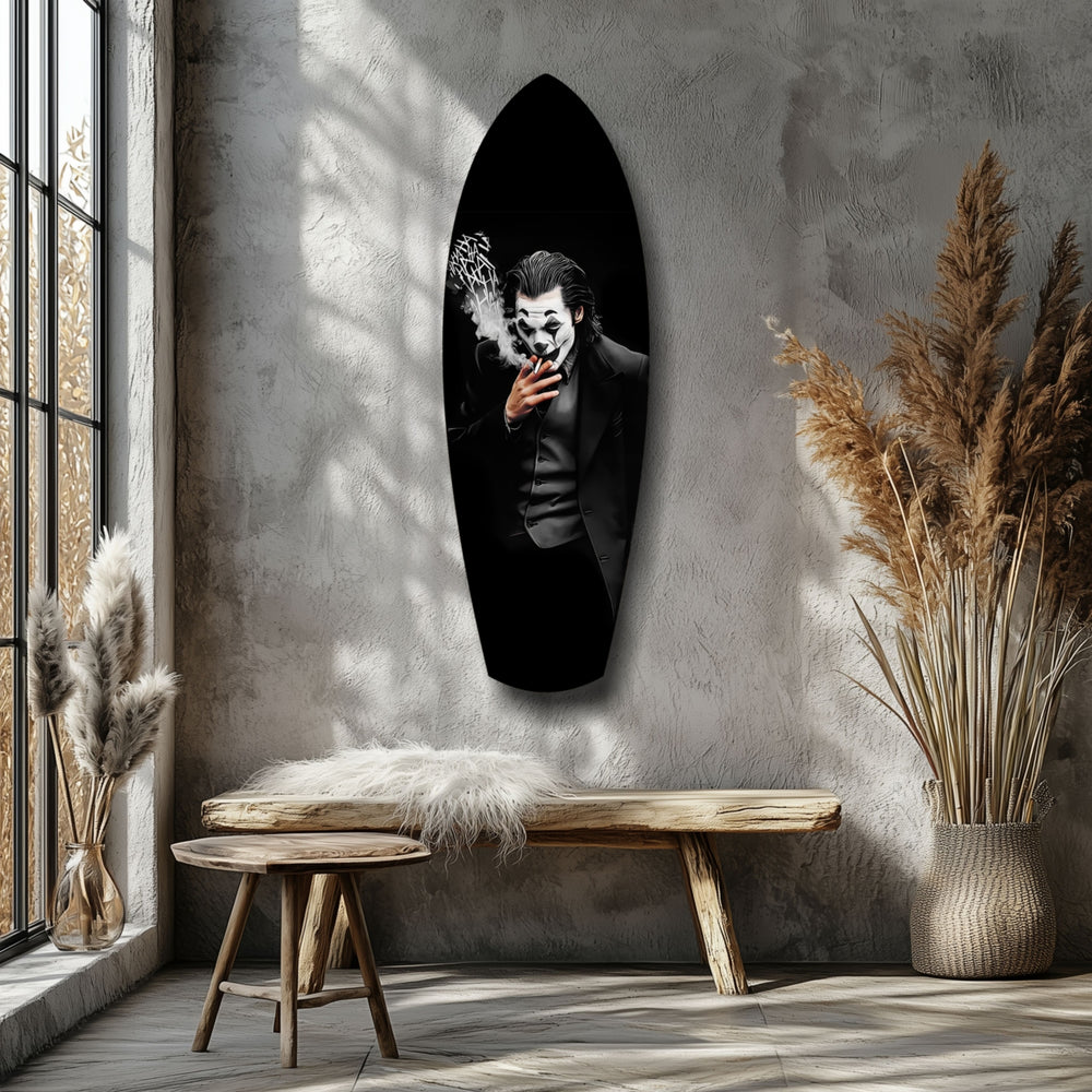 Smoking Jester Dark Portrait Tempered Glass Wall Art.