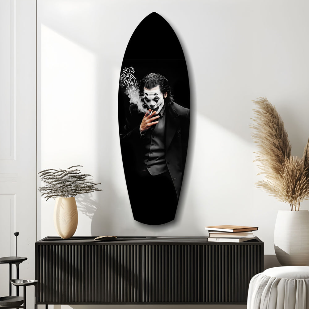 Smoking Jester Dark Portrait Tempered Glass Wall Art.