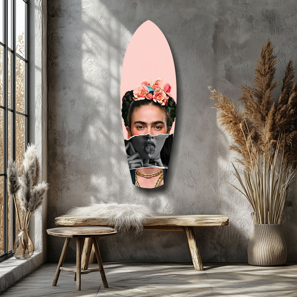 Floral Crown Woman Surreal Tempered Glass Wall Art.