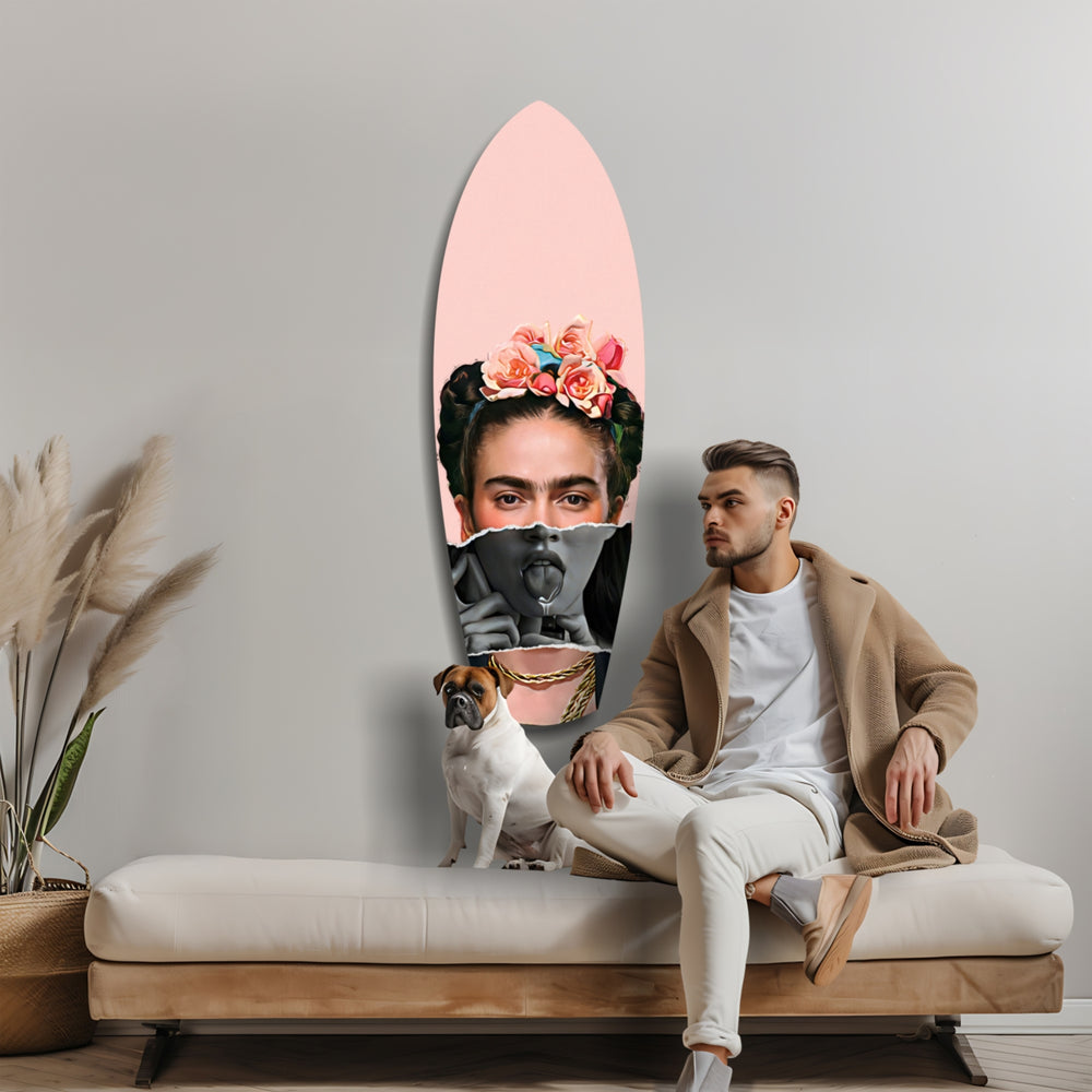 Floral Crown Woman Surreal Tempered Glass Wall Art.
