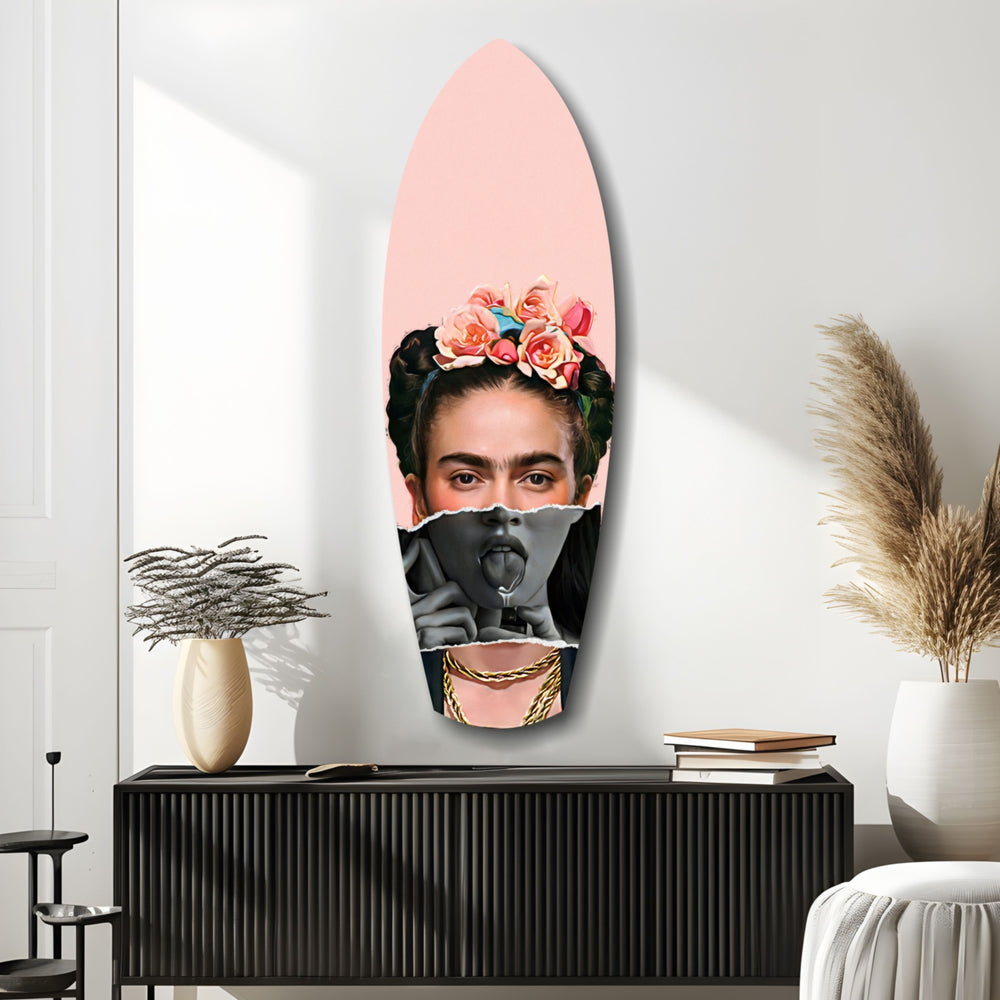 Floral Crown Woman Surreal Tempered Glass Wall Art.