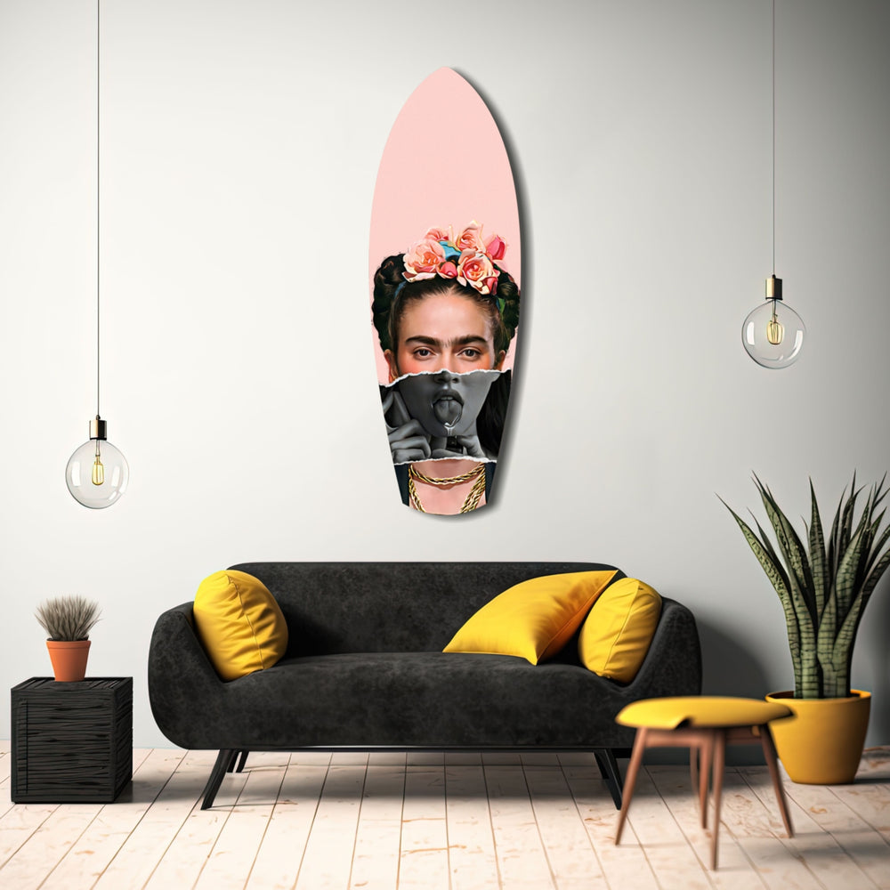 Floral Crown Woman Surreal Tempered Glass Wall Art.