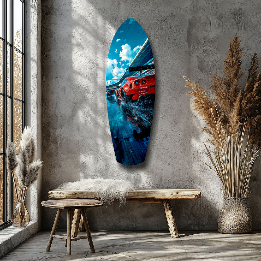 Red Racing Car Speed Tempered Glass Wall Art.